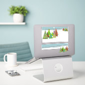 Winterscène met kerstbomen sticker (Laptop op bureau)