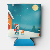 Winterscène met kind, rendier, kerstboom blikjeskoeler (Voorkant)