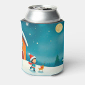 Winterscène met kind, rendier, kerstboom blikjeskoeler (Blikje Achterkant)