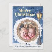 Winterscène met lantaarnpaal feestdagenkaart (Voorkant)