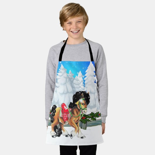 Winterscène met paard en hek Vrolijk Kerstfeest Schort (Gedragen)