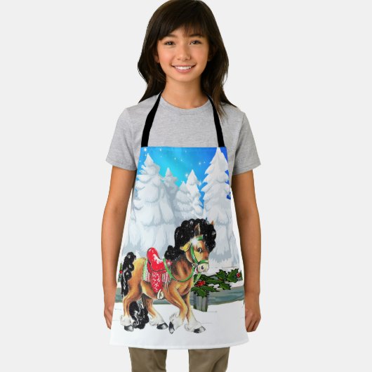 Winterscène met paard en hek Vrolijk Kerstfeest Schort (Insitu)