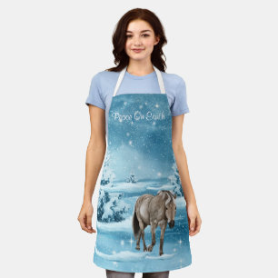 Winterscène met paardensneeuw en bomen (m) schort