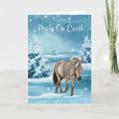 Winterscène met paardensneeuw en bomen vakantie feestdagen kaart (Voorkant)