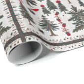 Winterscène met rode kardinalen cadeaupapier (Rol Hoek)