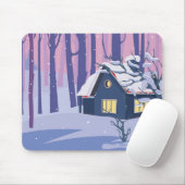 winterscène met sneeuw gevuld met cabine muismat (Met muis)