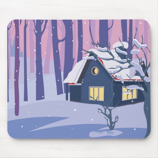 winterscène met sneeuw gevuld met cabine muismat (Voorkant)