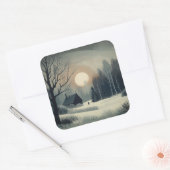 Winterscène met sneeuw in  of Retro stijl Vierkante Sticker (Envelop)