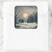 Winterscène met sneeuw in  of Retro stijl Vierkante Sticker (Tas)