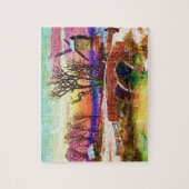 Winterscene met windmolen en stenen brug Kunst Legpuzzel (Verticaal)