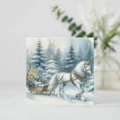  winterscène met wit paard in de sneeuw feestdagenkaart (Staand voorkant)