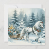  winterscène met wit paard in de sneeuw feestdagenkaart (Voorkant)