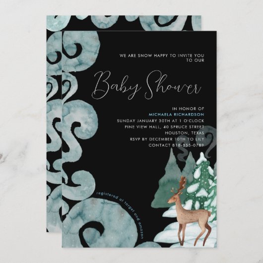 WINTERSCENE MODERN BABY SHOWER BABY SPRINKLE | KAART (Voorkant / Achterkant)