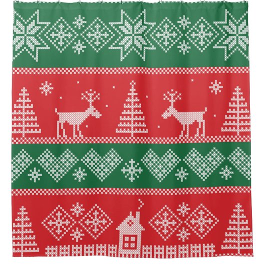 Winterscène:  naadloos patroon douchegordijn (Voorkant)