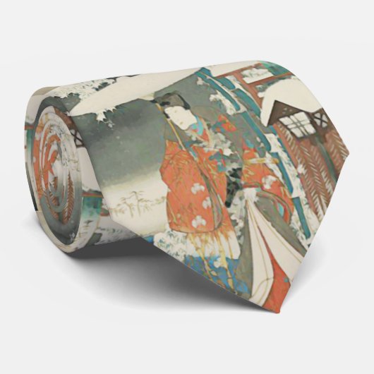 winterscène no2 -  kunst stropdas (Opgerold)