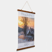 Winterscène op maat kerstvakantie  hangend wandkleed (Gebogen)