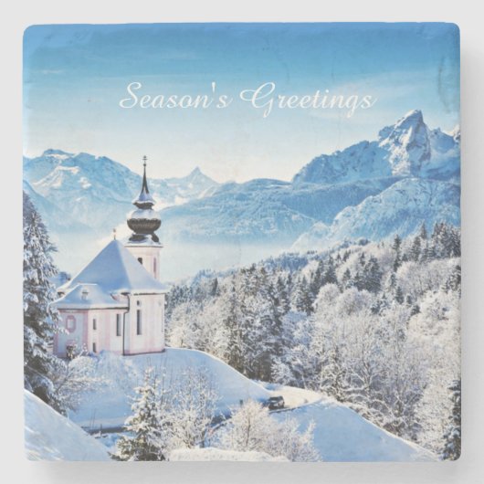 Winterscène op maat stenen onderzetter (Voorkant)