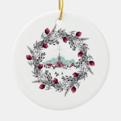  Winterscene Rode Kerk en Wreath Keramisch Ornament (Voorkant)