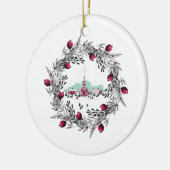  Winterscene Rode Kerk en Wreath Keramisch Ornament (Links)