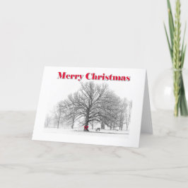 Winterscène Rode strik Kerst Kaart (gevouwen)