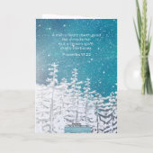 Winterscène Spreuken 17:22 Vrolijk Hart Kerstmis Kaart (Achterkant)