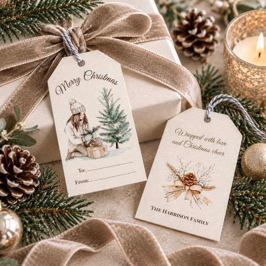 Winterscene Vakantie Cadeaulabel