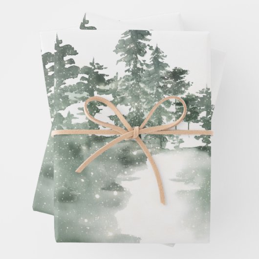 Winterscène van Snowy Green en Gray Pines Inpakpapier Vel (In situ)