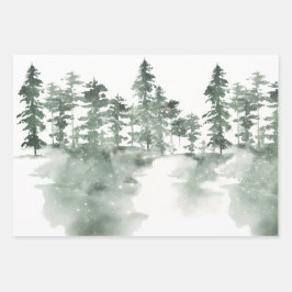 Winterscène van Snowy Green en Gray Pines Inpakpapier Vel