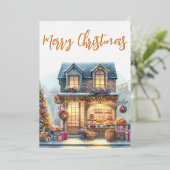 winterscène vrolijk kerstgoud folie feestdagenkaart (Staand Voorkant)