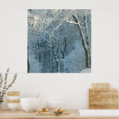 Winterscène Winter Wonderland Sneeuwachtige achter Poster (Keuken)