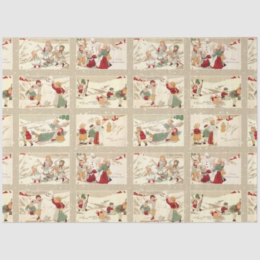  winterscènes met vrolijke kinderen tissuepapier (Voorkant)