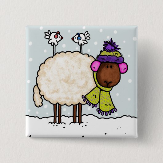 winterschaap vierkante button 5,1 cm (Voorkant)