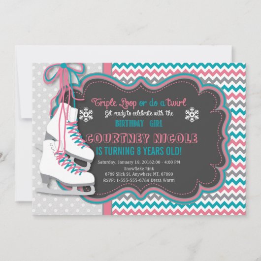 Winterschaatsen verjaardagsfeestje uitnodiging (Voorkant)