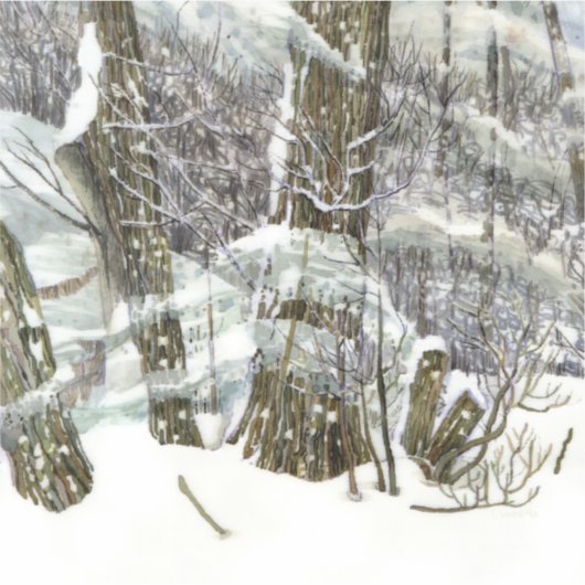 Winterschilderij Waterverf Sticker (Voorkant)