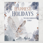 Winterschuur uil bos sneeuwbos schilderachtig wijn etiket (Enkel label)