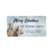 Winterscript Vrolijk kerstgrenen kegel bloemig Etiket (Voorkant)