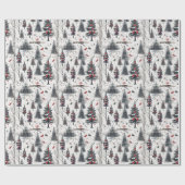 Winterse achtergrond van bomen en kardinaal cadeaupapier (Vlak)