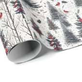 Winterse achtergrond van bomen en kardinaal cadeaupapier (Rol Hoek)