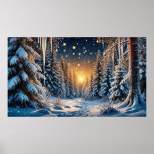Winterse Besneeuwde Bos ❄️ Gouden Licht ✨ Festive  Poster