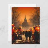  winterse besneeuwde kerstmarkt aankondigingskaart (Voorkant / Achterkant)