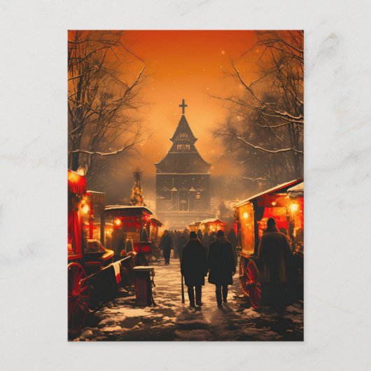  winterse besneeuwde kerstmarkt aankondigingskaart (Voorkant)