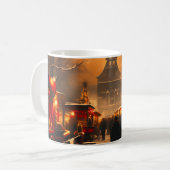 winterse besneeuwde kerstmarkt koffiemok (Voorkant links)
