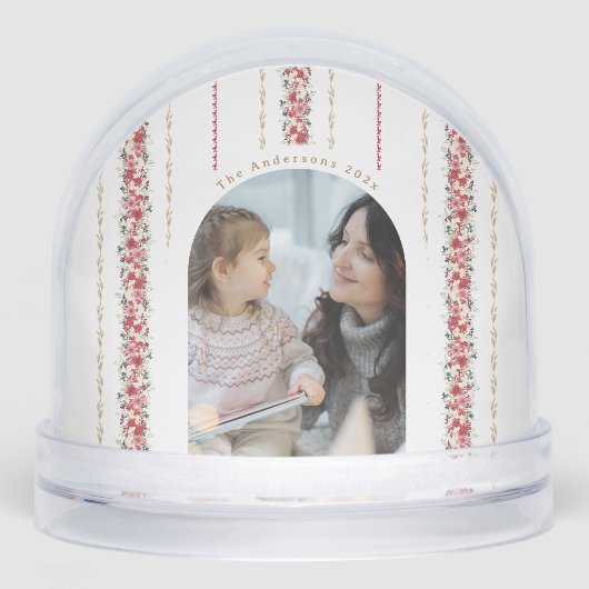 Winterse bloemenkerst vrolijke wensen sneeuwbol (Voorkant)