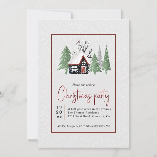 Winterse bomen huis en sneeuwval Kerstfeest Kaart (Voorkant)