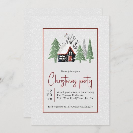 Winterse bomen huis en sneeuwval Kerstfeest Kaart (Voorkant / Achterkant)