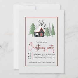 Winterse bomen huis en sneeuwval Kerstfeest Kaart