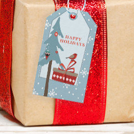 Winterse boslandelijke rustieke dennenboom Prettig Cadeaulabel