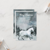 Winterse boslandschap wit paard vrolijk kerstfeest kaart (Voorkant / Achterkant in situ)