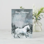 Winterse boslandschap witte paard vrolijk kerstfee kaart (Staand voorkant)