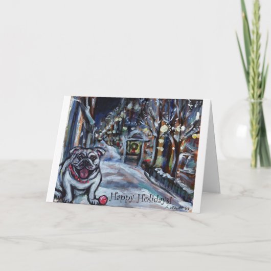 Winterse Bulldog-kerstscène Feestdagen Kaart (Voorkant)